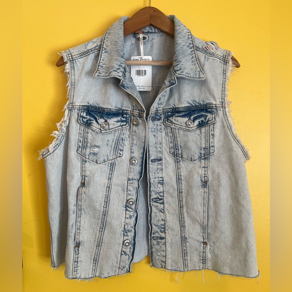 Free People Light Wash Denim Vest in Faded Blue